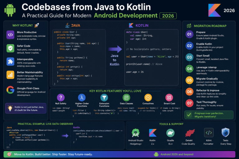 Codebases from Java to Kotlin A Practical Guide for Modern Android Development 2026