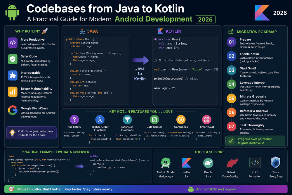 Codebases from Java to Kotlin A Practical Guide for Modern Android Development 2026