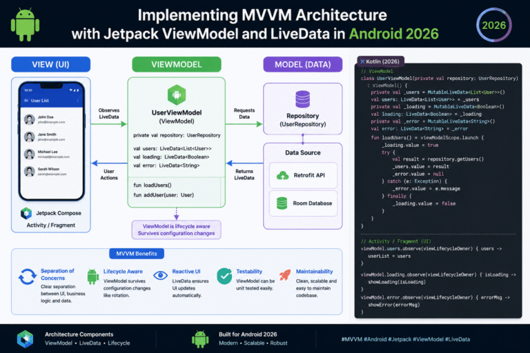 Implementing MVVM Architecture with Jetpack ViewModel and LiveData in Android 2026