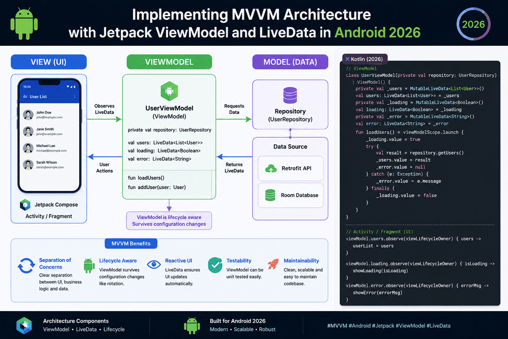 Implementing MVVM Architecture with Jetpack ViewModel and LiveData in Android 2026