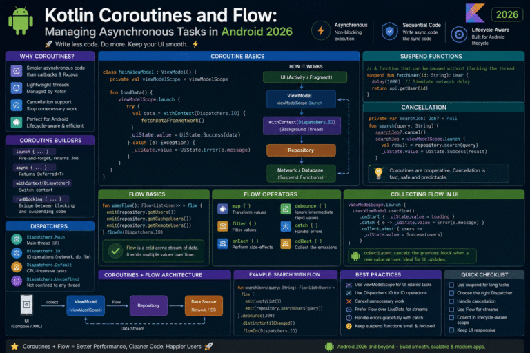 Kotlin Coroutines and Flow Managing Asynchronous Tasks in Android 2026